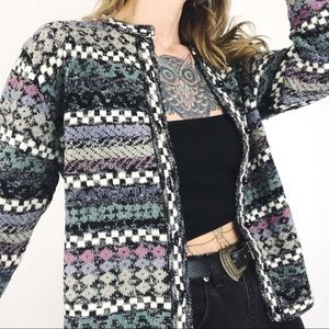Vintage Patterned Chenille Button-Front Cardigan | Size M